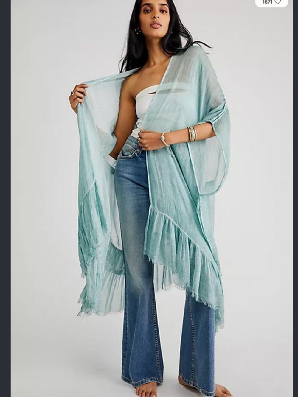 Free People Whisper Washed Ruffle Kimono